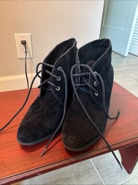BCBGeneration Black Suede Ankle Boots with Lace-Up Detail